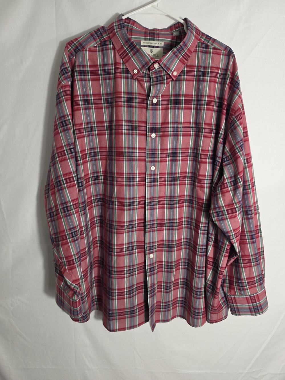 Oak Hill Premium Plaid Button Down Shirt Men's Size 3XL Red Wrinkle Free Cotton